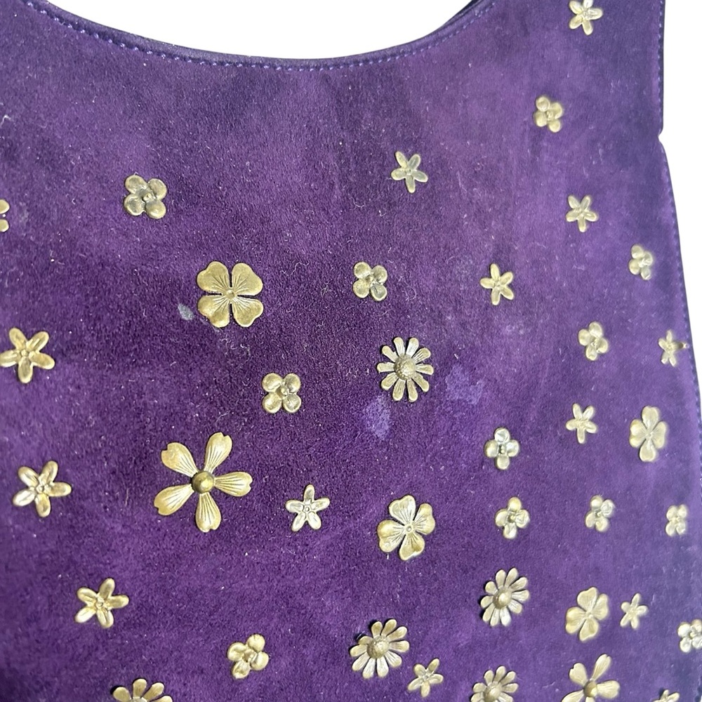 Moschino Purple Suede Floral Studded Shoulder Bag - Picture 3 of 12